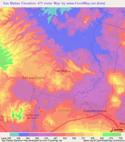 San Matias,El Salvador Elevation Map