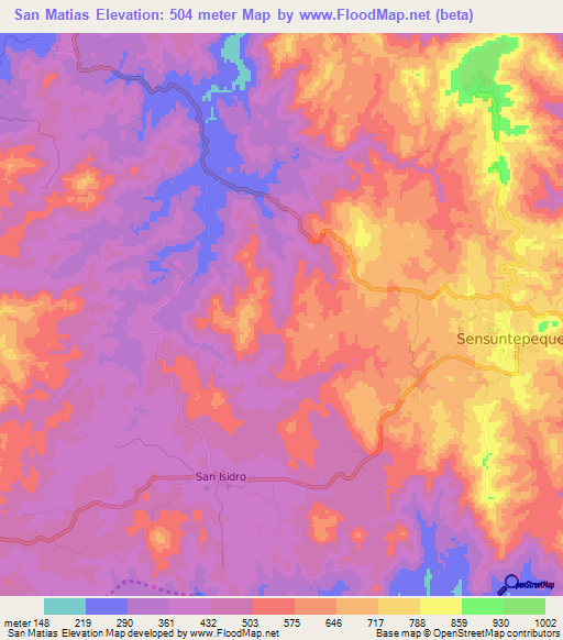 San Matias,El Salvador Elevation Map