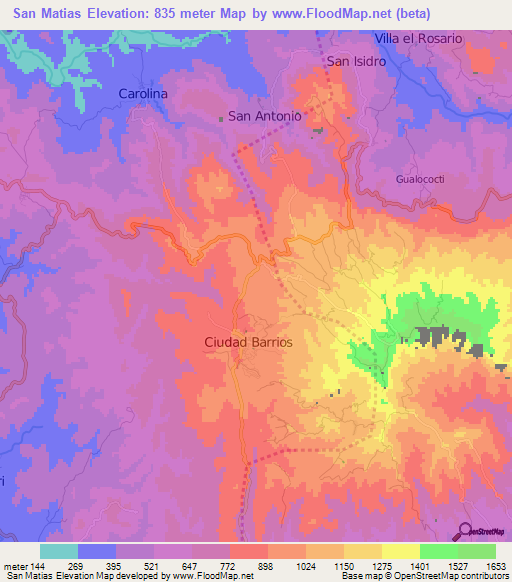 San Matias,El Salvador Elevation Map