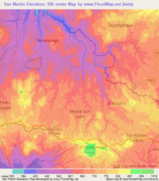 San Martin,El Salvador Elevation Map