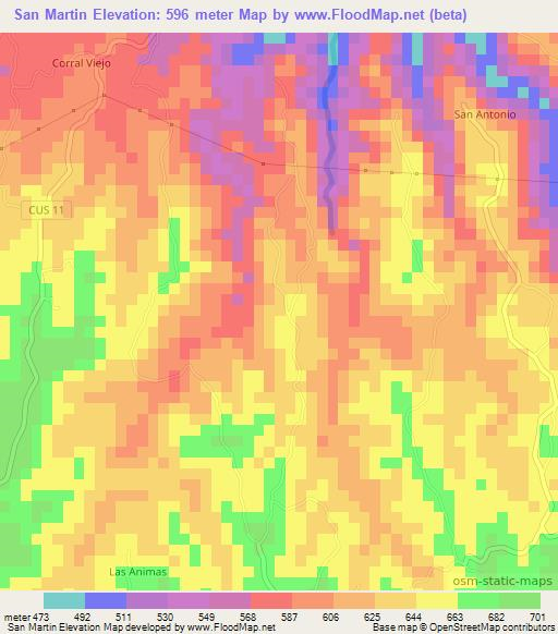San Martin,El Salvador Elevation Map