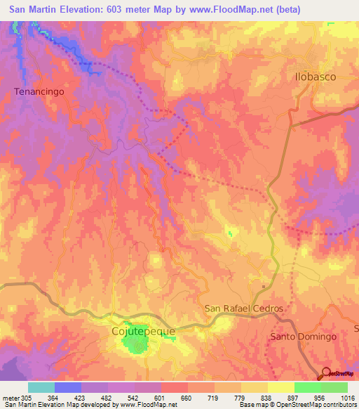 San Martin,El Salvador Elevation Map