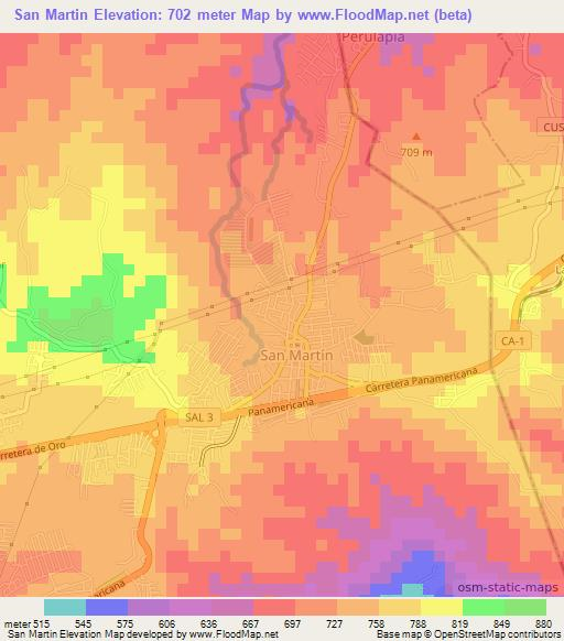 San Martin,El Salvador Elevation Map