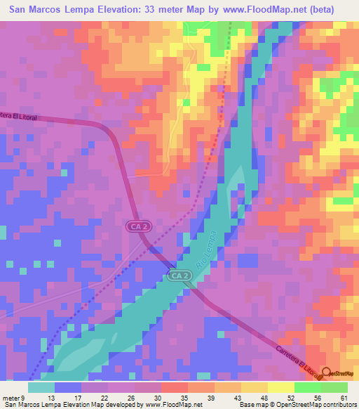 San Marcos Lempa,El Salvador Elevation Map