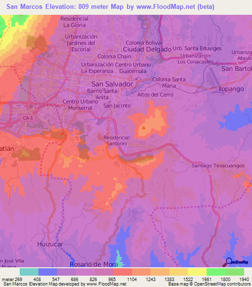 San Marcos,El Salvador Elevation Map