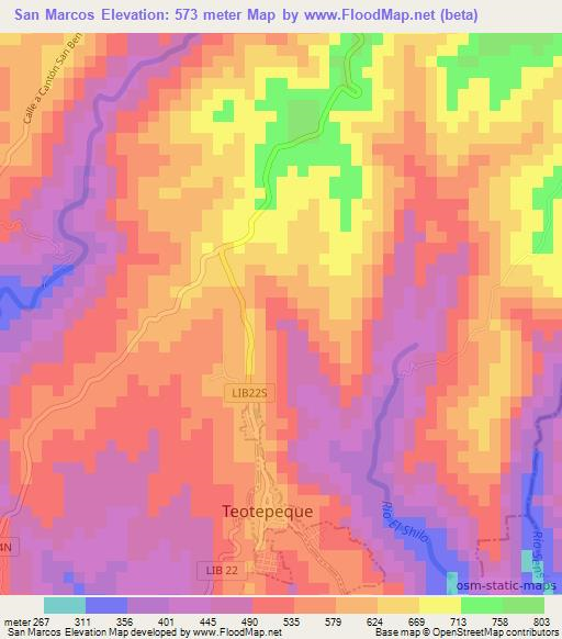 San Marcos,El Salvador Elevation Map