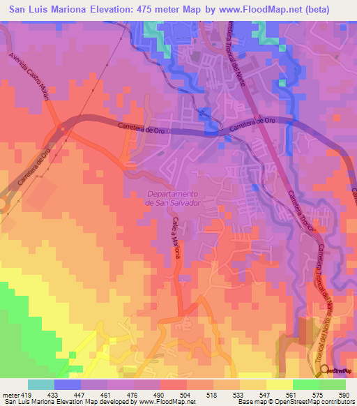 San Luis Mariona,El Salvador Elevation Map