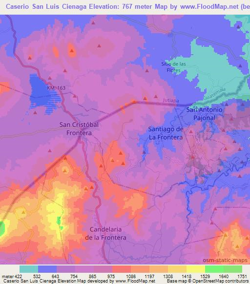 Caserio San Luis Cienaga,El Salvador Elevation Map
