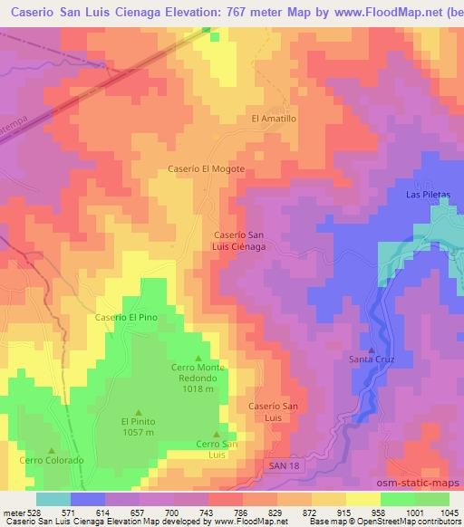 Caserio San Luis Cienaga,El Salvador Elevation Map