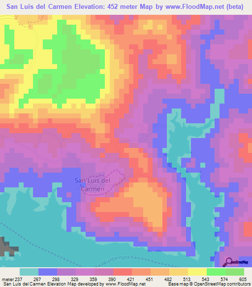 San Luis del Carmen,El Salvador Elevation Map