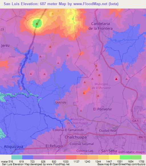 San Luis,El Salvador Elevation Map