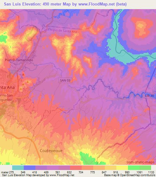 San Luis,El Salvador Elevation Map