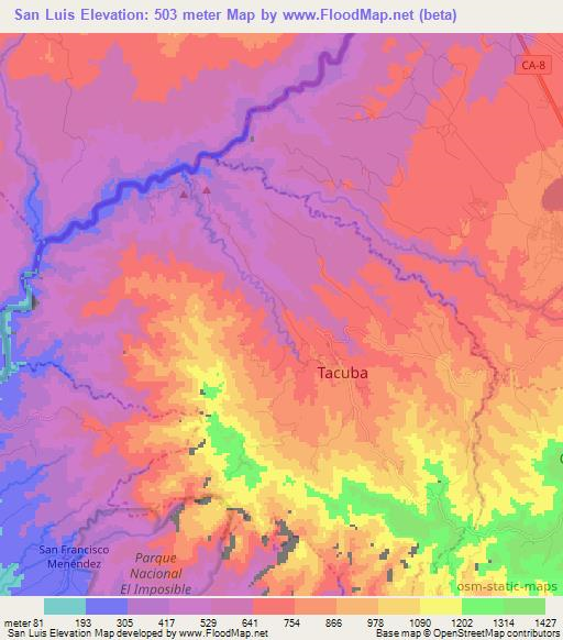 San Luis,El Salvador Elevation Map