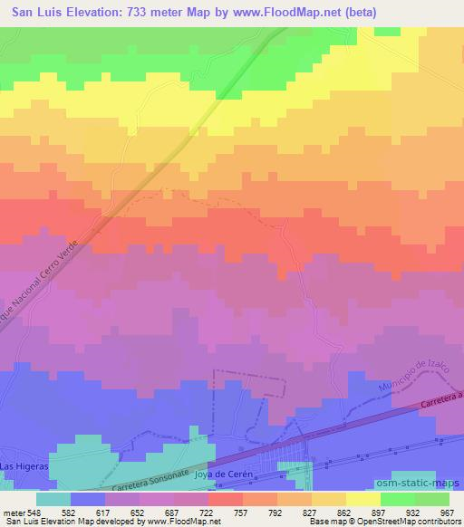 San Luis,El Salvador Elevation Map