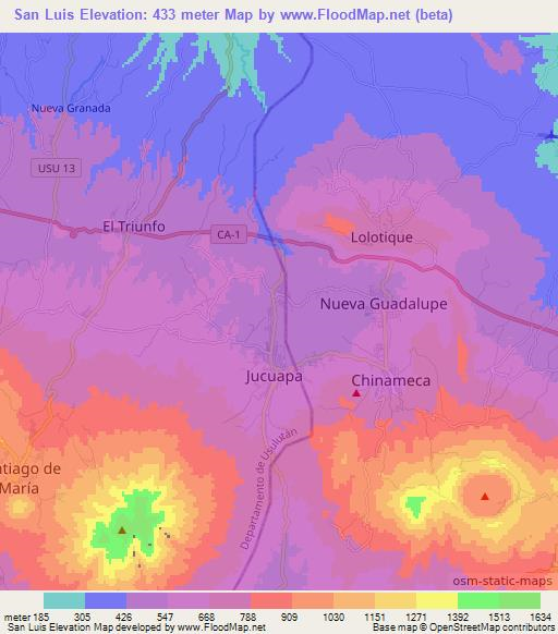 San Luis,El Salvador Elevation Map