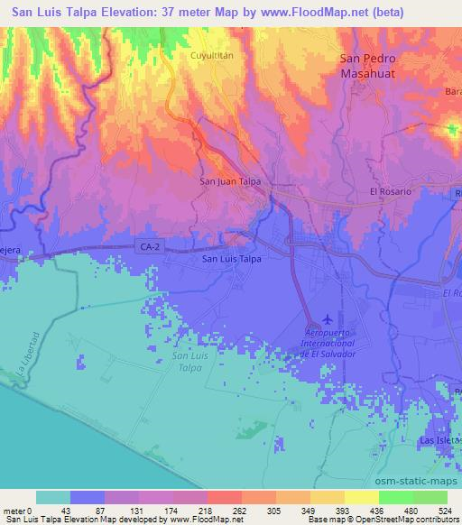 San Luis Talpa,El Salvador Elevation Map