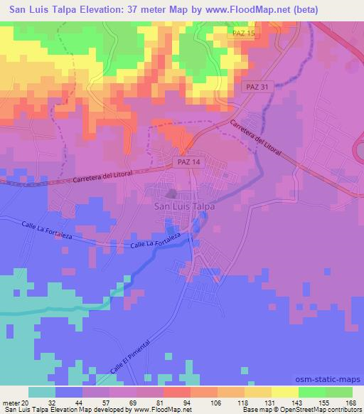 San Luis Talpa,El Salvador Elevation Map