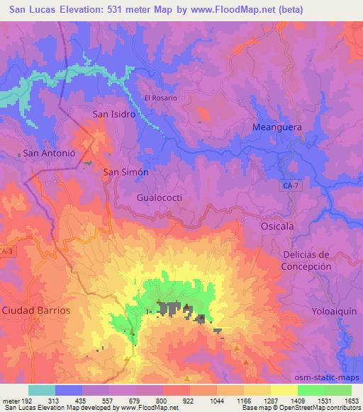 San Lucas,El Salvador Elevation Map