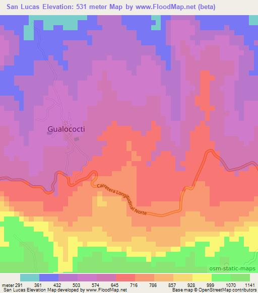 San Lucas,El Salvador Elevation Map