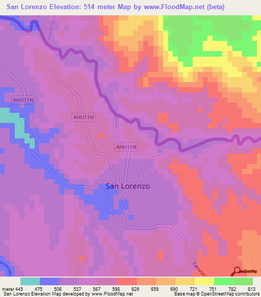 San Lorenzo,El Salvador Elevation Map