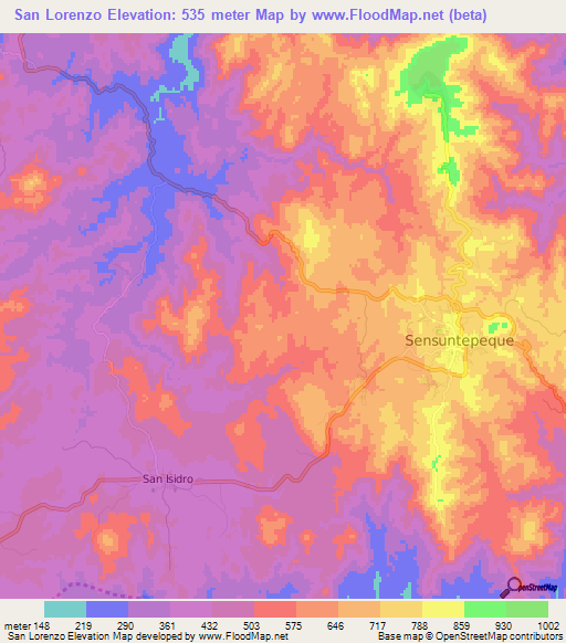 San Lorenzo,El Salvador Elevation Map