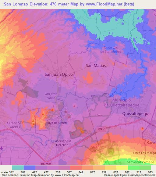 San Lorenzo,El Salvador Elevation Map