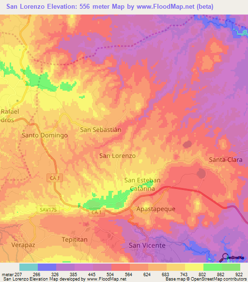 San Lorenzo,El Salvador Elevation Map