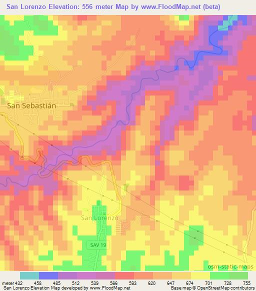 San Lorenzo,El Salvador Elevation Map