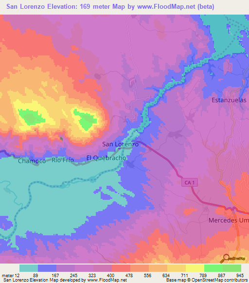 San Lorenzo,El Salvador Elevation Map