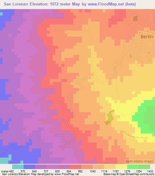 San Lorenzo,El Salvador Elevation Map