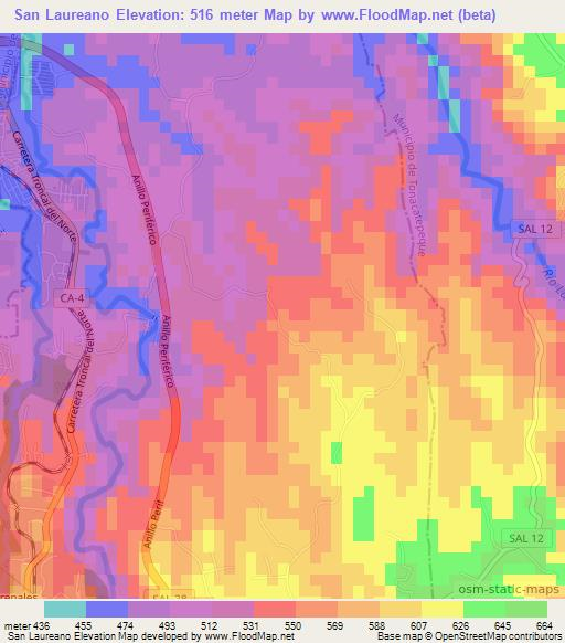 San Laureano,El Salvador Elevation Map