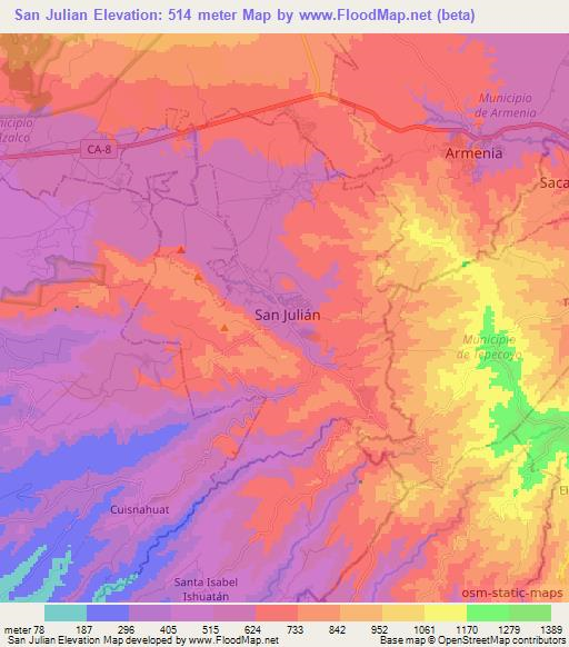 San Julian,El Salvador Elevation Map
