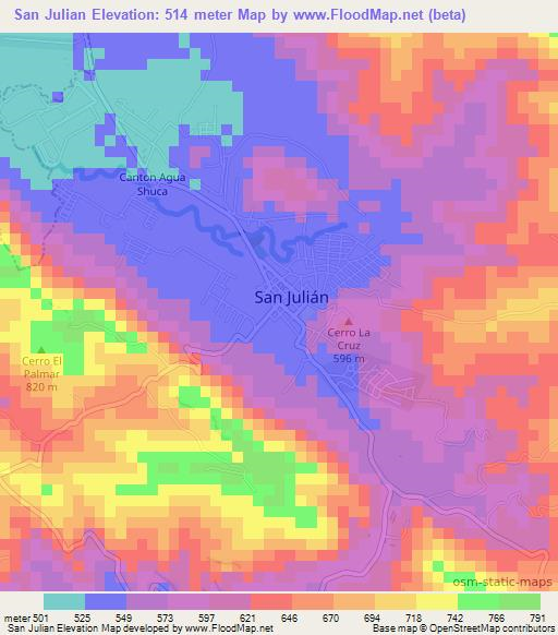 San Julian,El Salvador Elevation Map