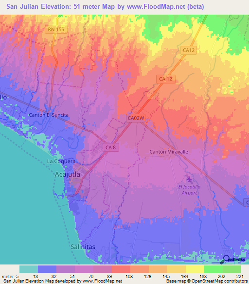 San Julian,El Salvador Elevation Map