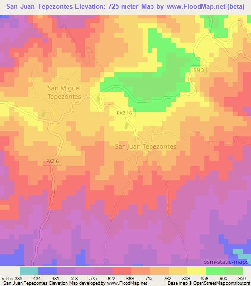 San Juan Tepezontes,El Salvador Elevation Map