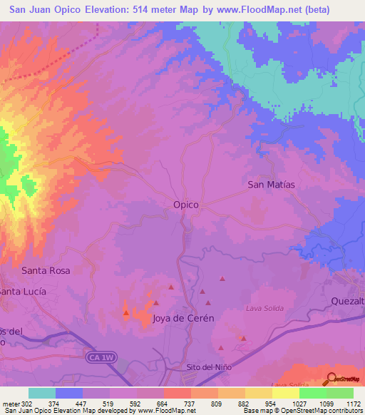 San Juan Opico,El Salvador Elevation Map