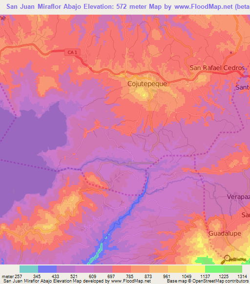 San Juan Miraflor Abajo,El Salvador Elevation Map