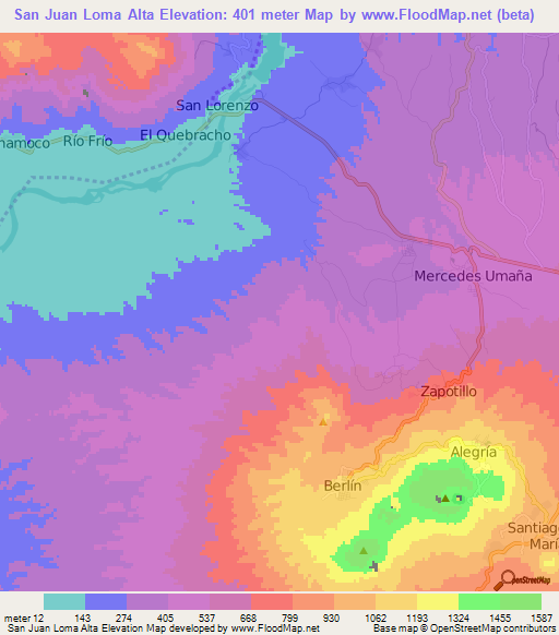 San Juan Loma Alta,El Salvador Elevation Map