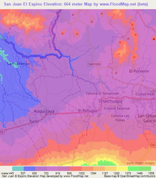 San Juan El Espino,El Salvador Elevation Map