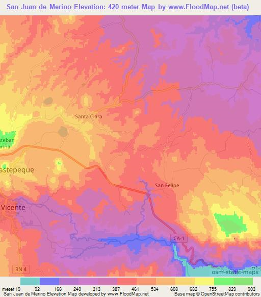 San Juan de Merino,El Salvador Elevation Map