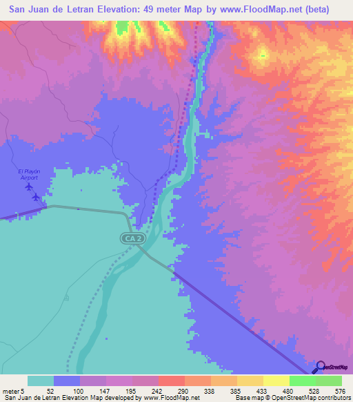 San Juan de Letran,El Salvador Elevation Map