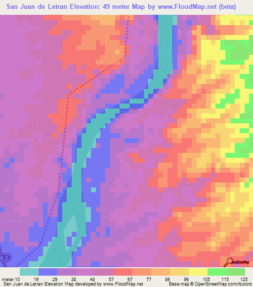 San Juan de Letran,El Salvador Elevation Map