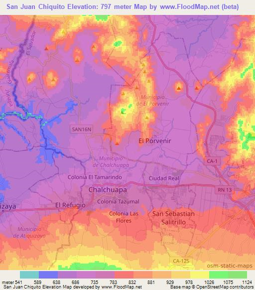San Juan Chiquito,El Salvador Elevation Map