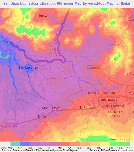 San Juan Buenavista,El Salvador Elevation Map