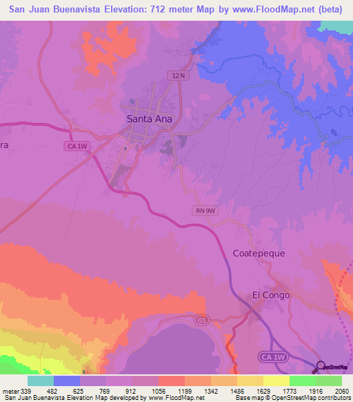 San Juan Buenavista,El Salvador Elevation Map