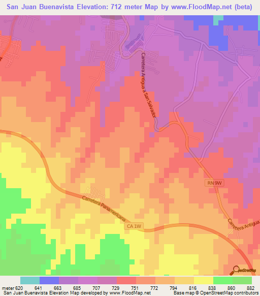 San Juan Buenavista,El Salvador Elevation Map