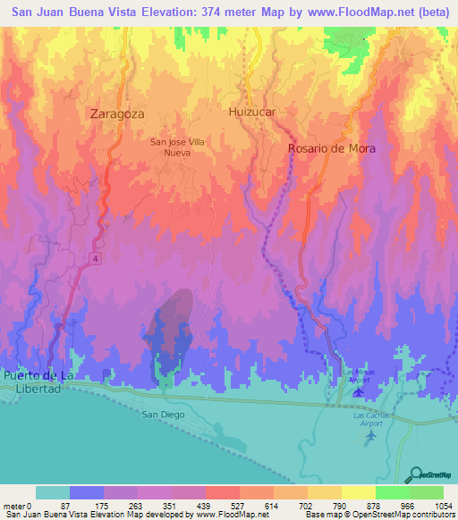 San Juan Buena Vista,El Salvador Elevation Map