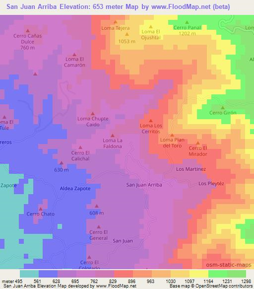 San Juan Arriba,El Salvador Elevation Map