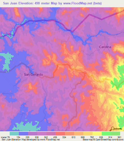San Juan,El Salvador Elevation Map