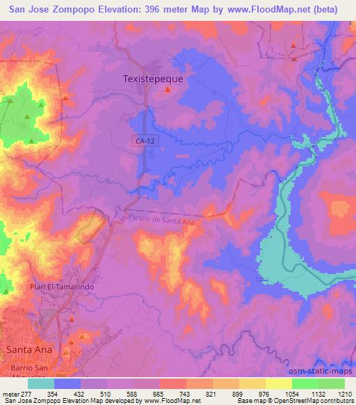 San Jose Zompopo,El Salvador Elevation Map